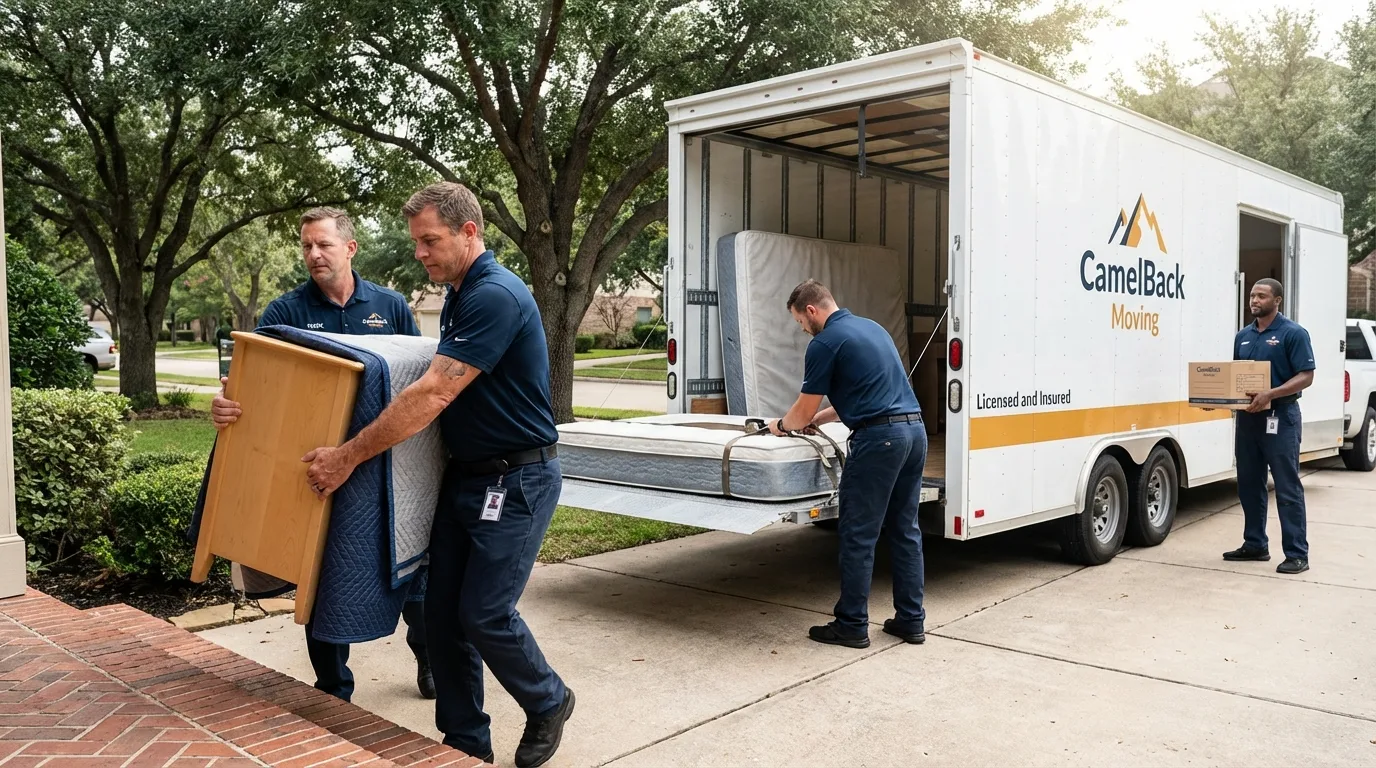Crew loading residential truck for cross-state move from Zumbrota, MN