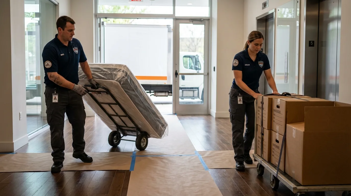 Professional apartment movers loading elevator in Zumbrota, MN